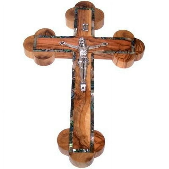 Meduim Olive wood Crucifix with Mother of Pearls