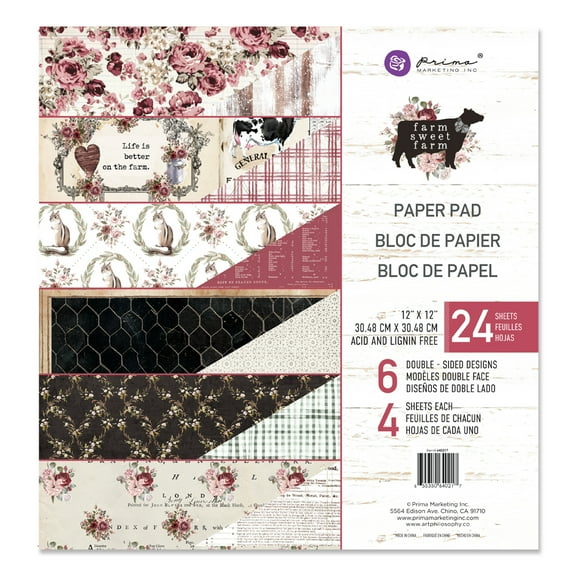 Prima Marketing Double-Sided Paper Pad 12"X12" 24/Pkg-Farm Sweet Farm, 6 Designs/4 Each