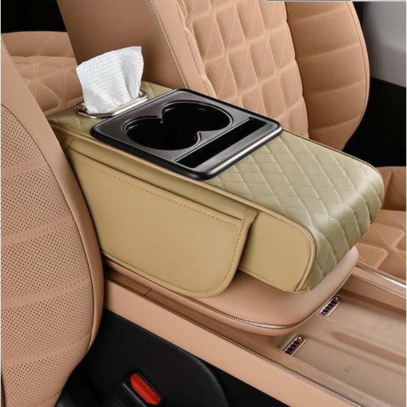 5-in-1 Multifunctional PU Leather Car Armrest Box, Universal Center Console Organizer with Storage Pockets & Cup Holders, Car Interior Accessories for Most Cars SUVs Trucks