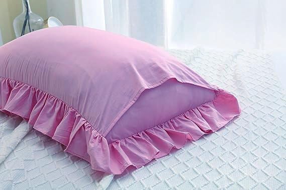 2-Pack Pink Pillow Shams Pillowcases with Lace and Ruffles Cotton Queen Size 20"X30" Shabby Chic
