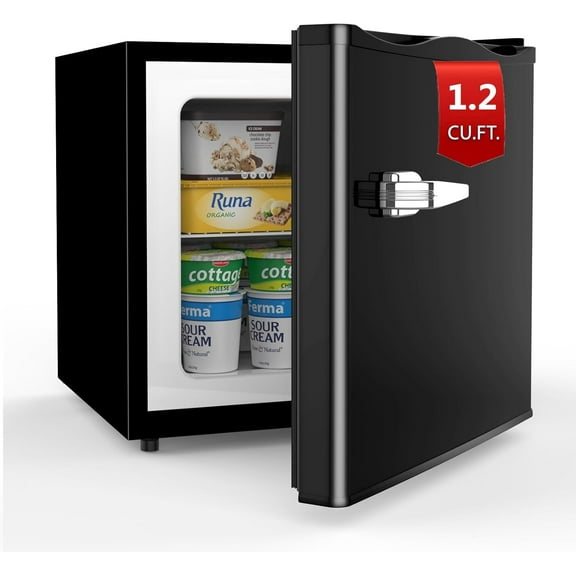 WAA 1.2 Cu.Ft Upright Freezer Compact,Handle/Removable Shelves,Adjustable Thermostat,Low Noise (Black) for Dorm/Office/Commercial