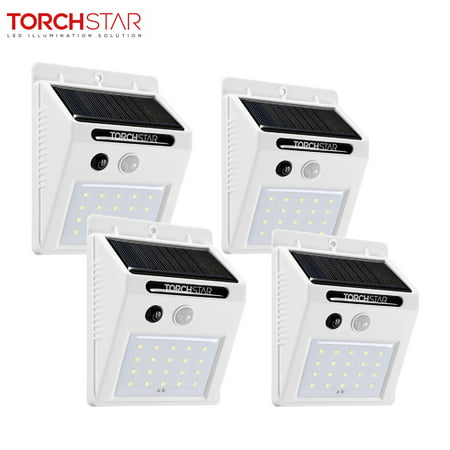 TORCHSTAR 20 LED Solar Motion Sensor Lights, Wireless Outdoor Solar Lights for Garden, Patio, Yard, White, Pack of 4