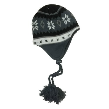 Ben Berger Boys Gray & Black Snowflake Peruvian Beanie Fleece Lined Winter Hat