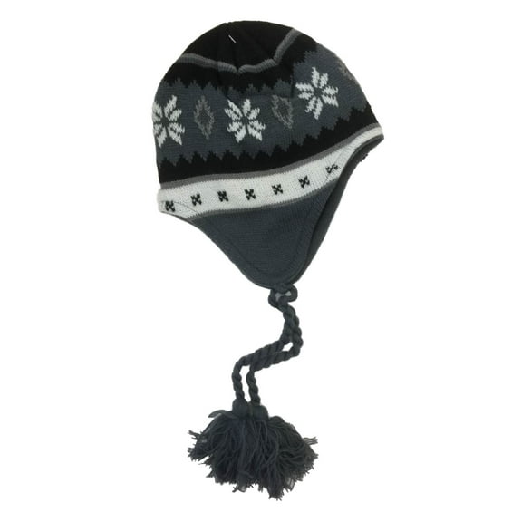 Ben Berger Boys Gray & Black Snowflake Fleece Lined Winter Trapper Hat
