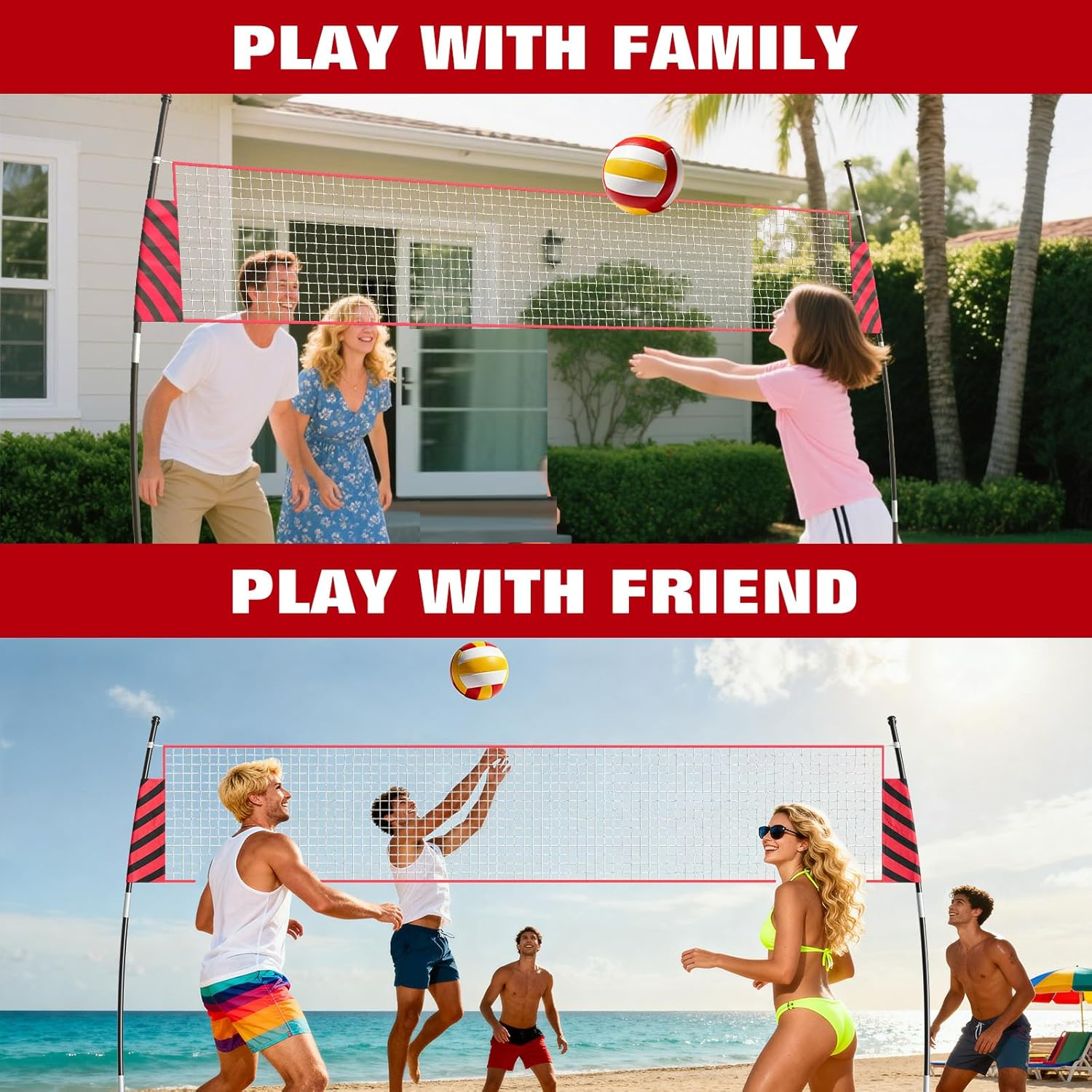 Portable Volleyball Net with Carry Bag for Backyard,Adjustable Height,Freestanding Design,Idea for  Beach, Indoor and Outdoor