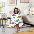thumbnail image 4 of Wearable Blanket,White Dinosaurs Colorful Leaves Pattern Hooded Wearable Flannel Blanket for Adults & Teens with Buckle,Winter Poncho Shawl Wrap Cape,60"x80", 4 of 5