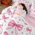 thumbnail image 4 of Manfei Kawaii Bow Tie 7-Piece Bedding Comforter Set,Princess Bowknot Bow King Bedding Sets,White Pink Bed Sheets For Girl Kids,Luxury Bedroom Decor Reversible, 4 of 8