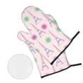 thumbnail image 2 of Oven Mitts and Pot Holders 4 Piece, Eiffel pink Towers High Heat Slip Resistant Oven Mitt and Trivets Set Kitchen Oven Glove Pot Holders for Cooking Baking Grilling, 2 of 7