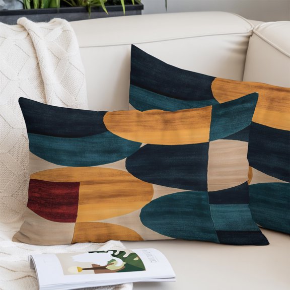 Navy Blue Boho Orange Pillow Covers 20x26 Inch Standard Size, Geometric Circle Abstract Art Decorative Pillowcase with Zipper, Microfiber Pillow Protector, Breathable Pillowcases for Couch Sofa Bed
