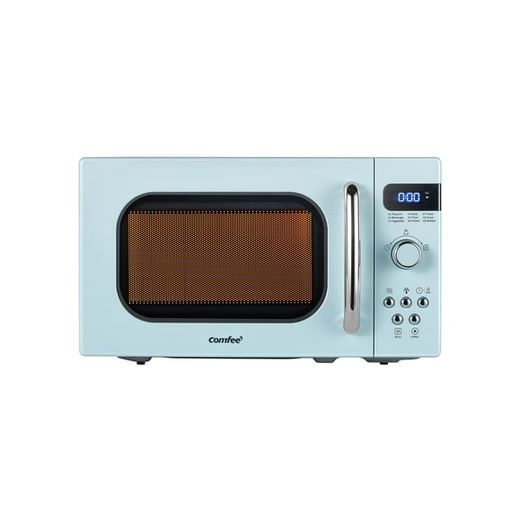 COMFEE' Retro Small Microwave Oven With Compact Size 9 Preset Menus Position-Memory Turntable Mute Function Countertop Microwave For Small Spaces 0.7 Cu Ft/700W Green AM720C2RA-G