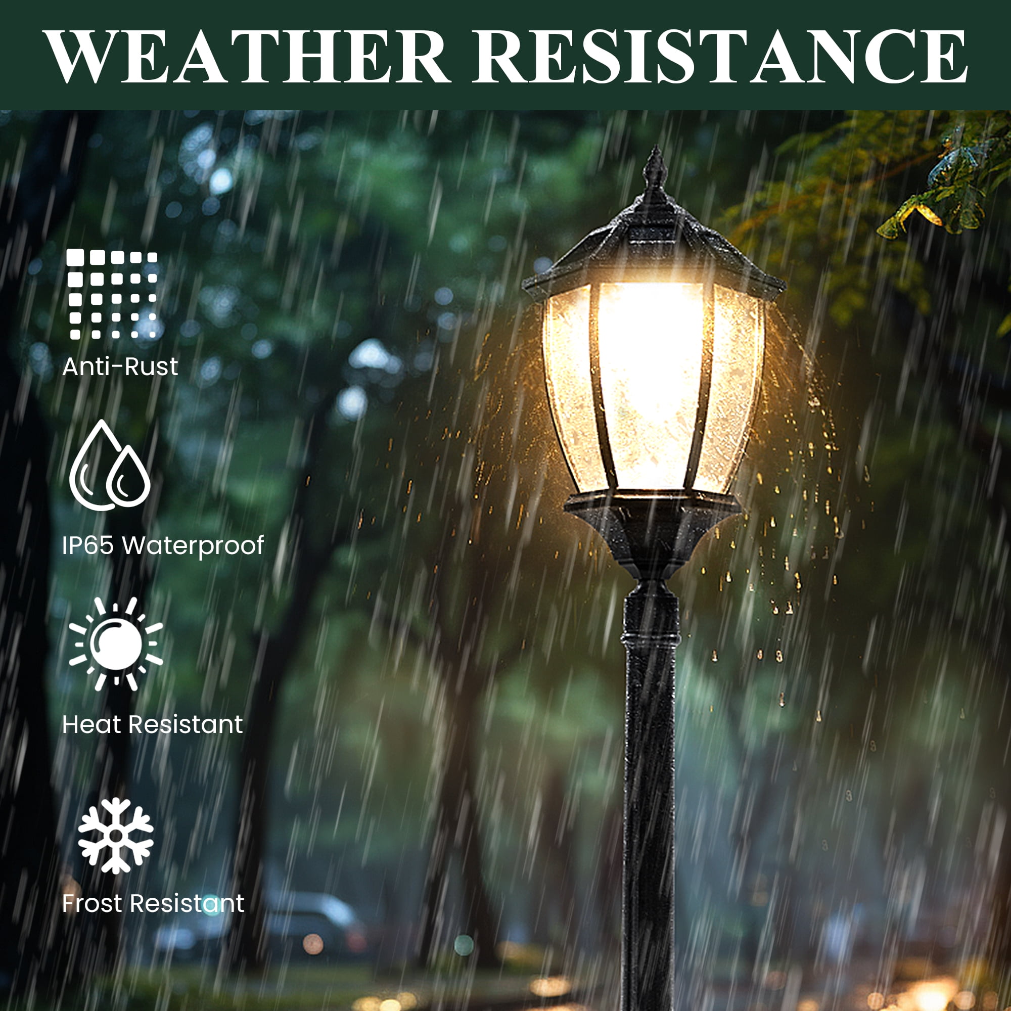 FKHouse 69" Black Metal Outdoor Garden Solar Lamp Post Light, Weather-Resistant