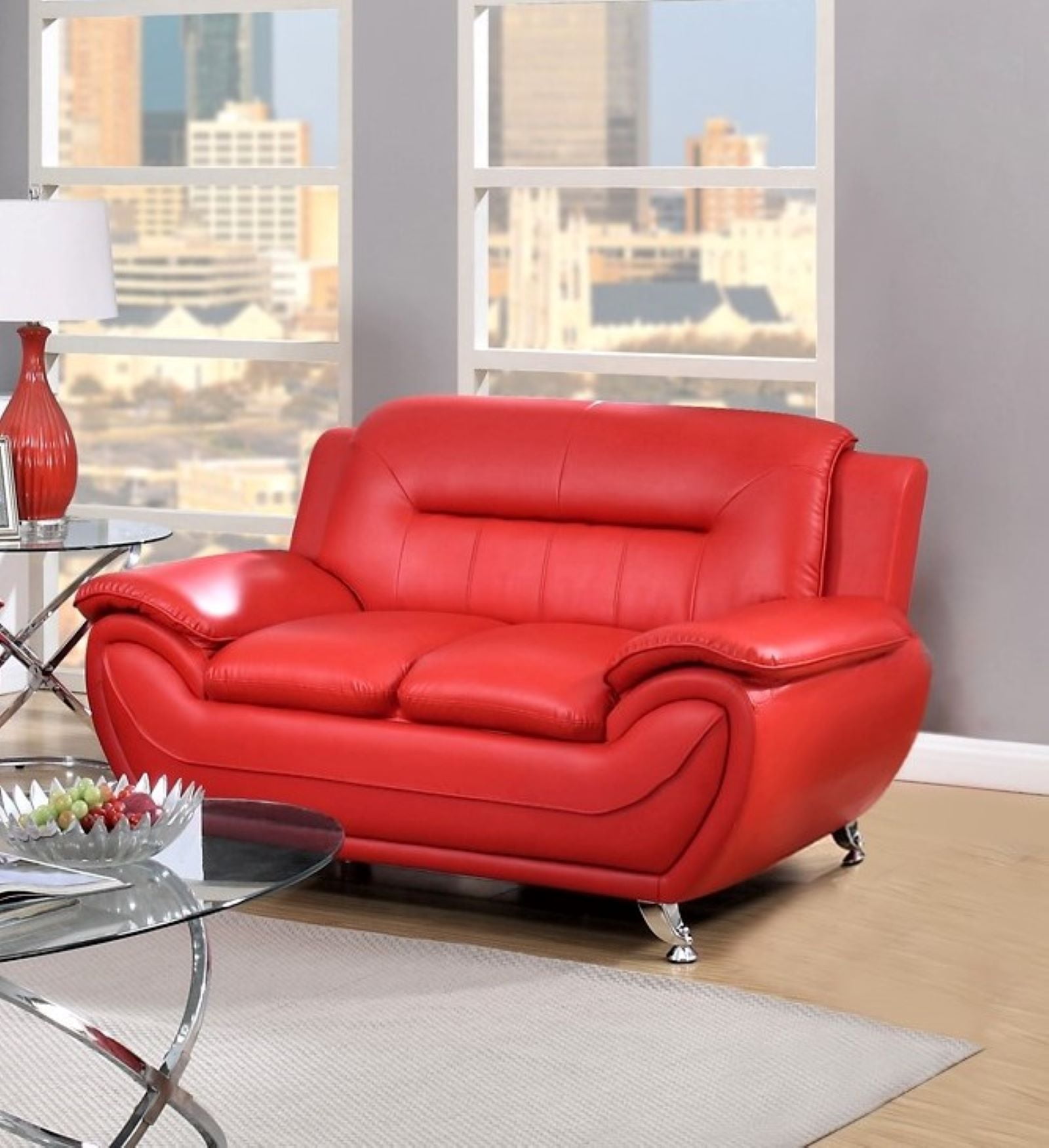 Uspridefurniture Sanuel Faux Leather 2Pcs Living Room Sets, Red