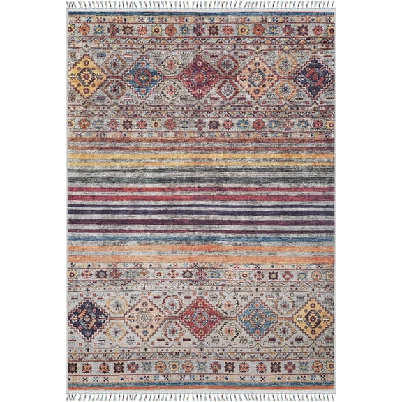 Mikstat Red Medallion Polyester Area Rugs for Living Room Washable Rugs Boho Moroccan Area Rug Soft Geometric Bohemian Carpet Distressed Indoor Rug for Bedroom Dining Room Office Nonslip Rug