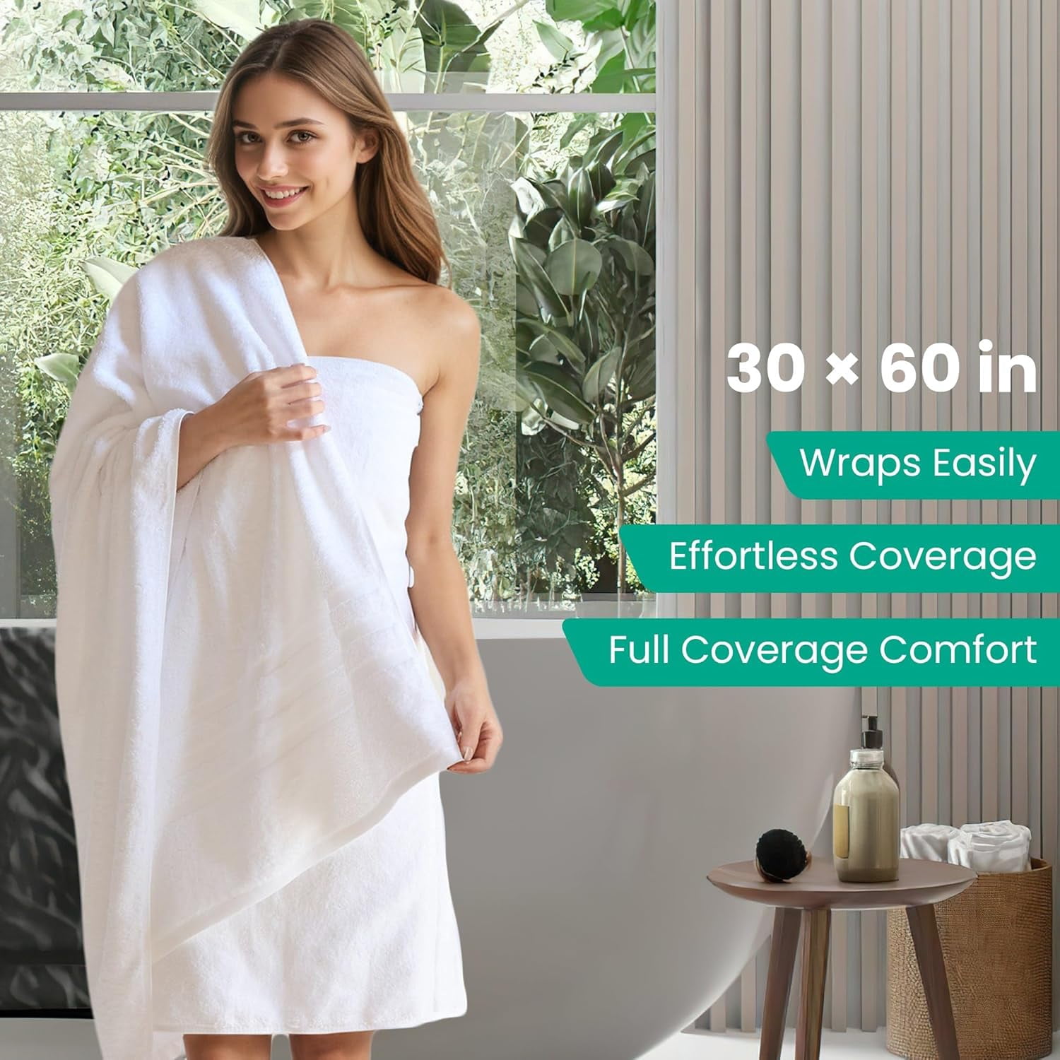 Bath Towels 2 Pack, 30 x 60 Inches, Large 100% Cotton Towels, Soft, Absorbent, Comfortable for Home, Spa, and Gym, (White)