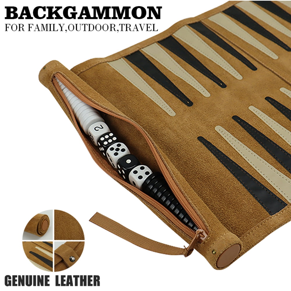 DGZEOLOO Roll-Up Backgammon Gaming Set - Genuine Leather, Portable  Board Game for Travel, Family Gathering, Lift Entertainment, Outdoor Leisure, 1 Pack, 10.24 x 13.39 x 0.5 Inches