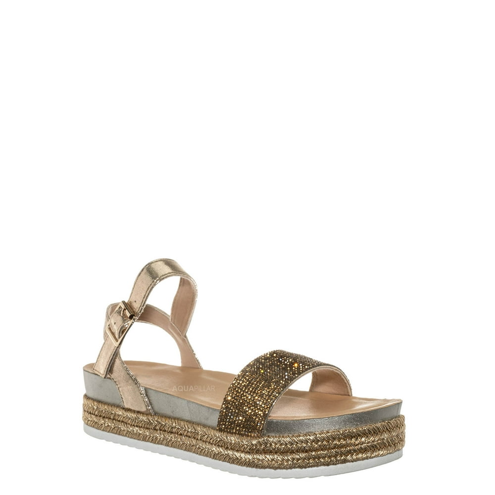 FRH Lakota38 by FRH, Rhinestone Espadrille Footbed Flatform Sandal Womens Molded Platform