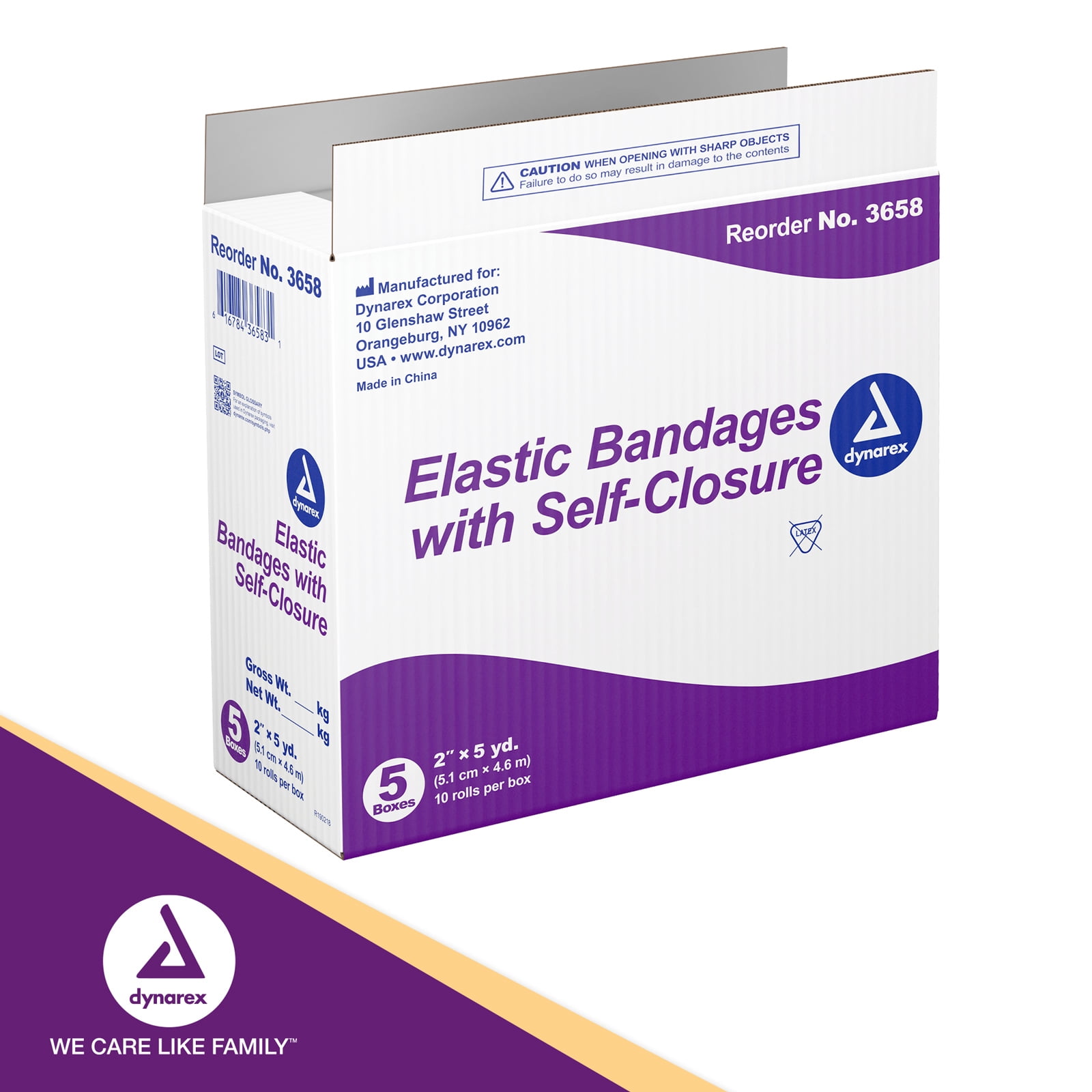 Dynarex Elastic Bandages with Self-Closure, Outstanding Compression and Stretch, Latex-Free Elastic Bandages with Velcro Closure,  2" x 5 yds., 1 Case of 50 Elastic Wrap Bandages (5 Boxes of 10)