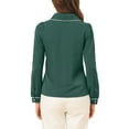 thumbnail image 3 of MODA NOVA Junior's Casual Peter Pan Collar Puff Sleeve Blouse Shirt Dark Green L, 3 of 6