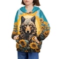 thumbnail image 3 of Xoenoiee Boys Long Sleeve Sweatshirt for Fall Winter Pull-Over Hooded Hoodies with Kangaroo Pocket Cosy Active Wear for Kids, Floral Wolf Sunflower Sun Print, M, 3 of 7