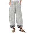 thumbnail image 1 of Women Fashion Light Linen Pants Women with Zipper Pockets Women Elastic Drawstring Running Pants for Women plus Size Women Short Dress Pants Wide Pants And Striped Leg Warmers Womens plus Pants Women, 1 of 2