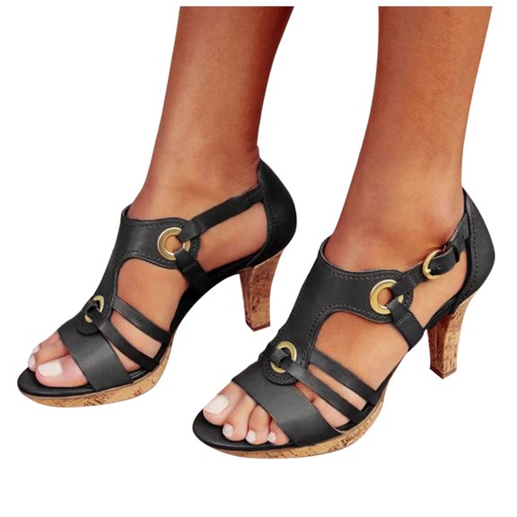 IUJSOY Womens Gladiator Sandals Kitten Heels Open Toe Ankle Strap Heeled Sandals Fashion Dress Shoes