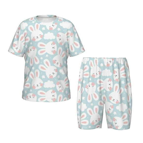 Balery Rabbit And Star Conjunto de Pijama Infantil de Manga Corta con Estampado – Ropa de Dormir de Algodón Suave-4X-Large