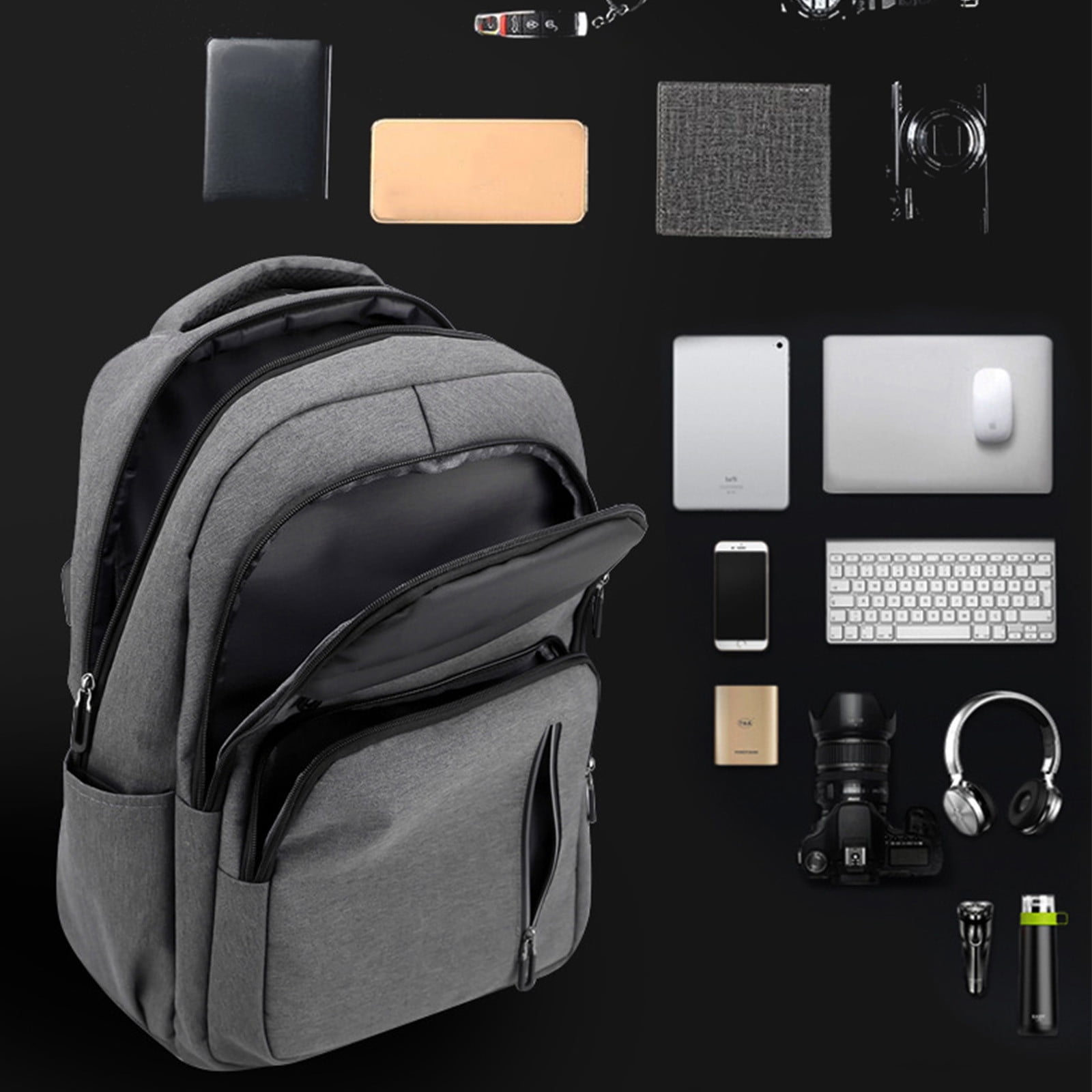 WIZUTIZ Laptop Bags for Men Large Laptop Cases 15 Inch Travel College Backpack for Men Womens Computer Work Backpacks Bookbags Backpack with USB Port Large Solid Bags Waterproof Classic Bag 1 PC Gray