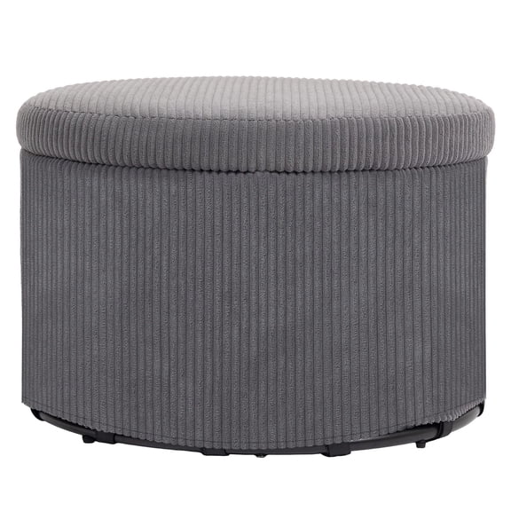 24" Round Storage Ottoman, Corduroy Foot Rest Stool, Gray - Living Room Bedroom Seating