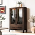 thumbnail image 2 of 60'' Tall Display Cabinet with Tempered Glass Door, LED Lighting, Two Drawers, Modern Style Storage Cabinet  for Living Room, Office & Study, Walnut, 2 of 10
