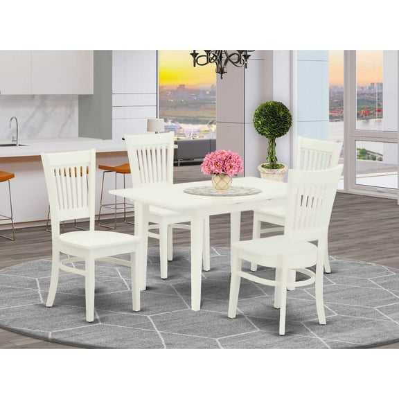 East West Furniture Norfolk 5-Piece Dining Set with Wood Seat in Linen White