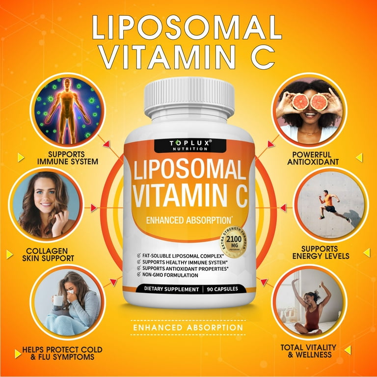 Toplux Liposomal Vitamin C 2100mg Immune Support Supplement High Absorption  90 Capsules - Walmart.com
