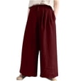 thumbnail image 1 of Timegard Womens Wide Leg Pants Cotton Linen Elastic High Waist Lightweight Lounge Trousers with Pockets, 1 of 7