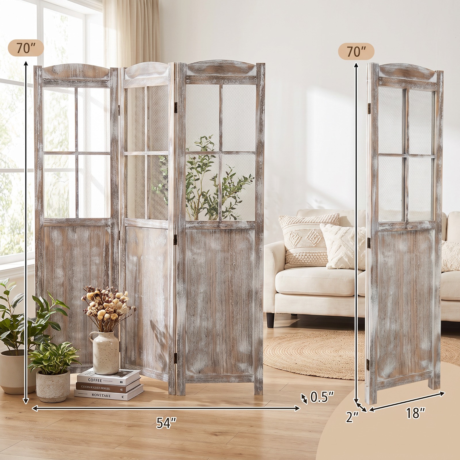 Vebreda Outdoor Privacy Screen, 6FT Folding Privacy Screen, Retro Style and Natural Tone, Transform Your Living Space, No Assembly Required