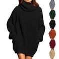 thumbnail image 4 of Vestido suéter de cuello alto Vestido jersey de manga larga Suéter de color puro de gran tamaño para mujer Negro M, 4 of 6