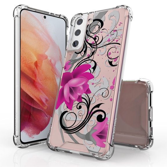 ANJ  Hybrid Slim Hard Back Cover Case Flexible Bumper for Samsung Galaxy S21 Plus - Lotus