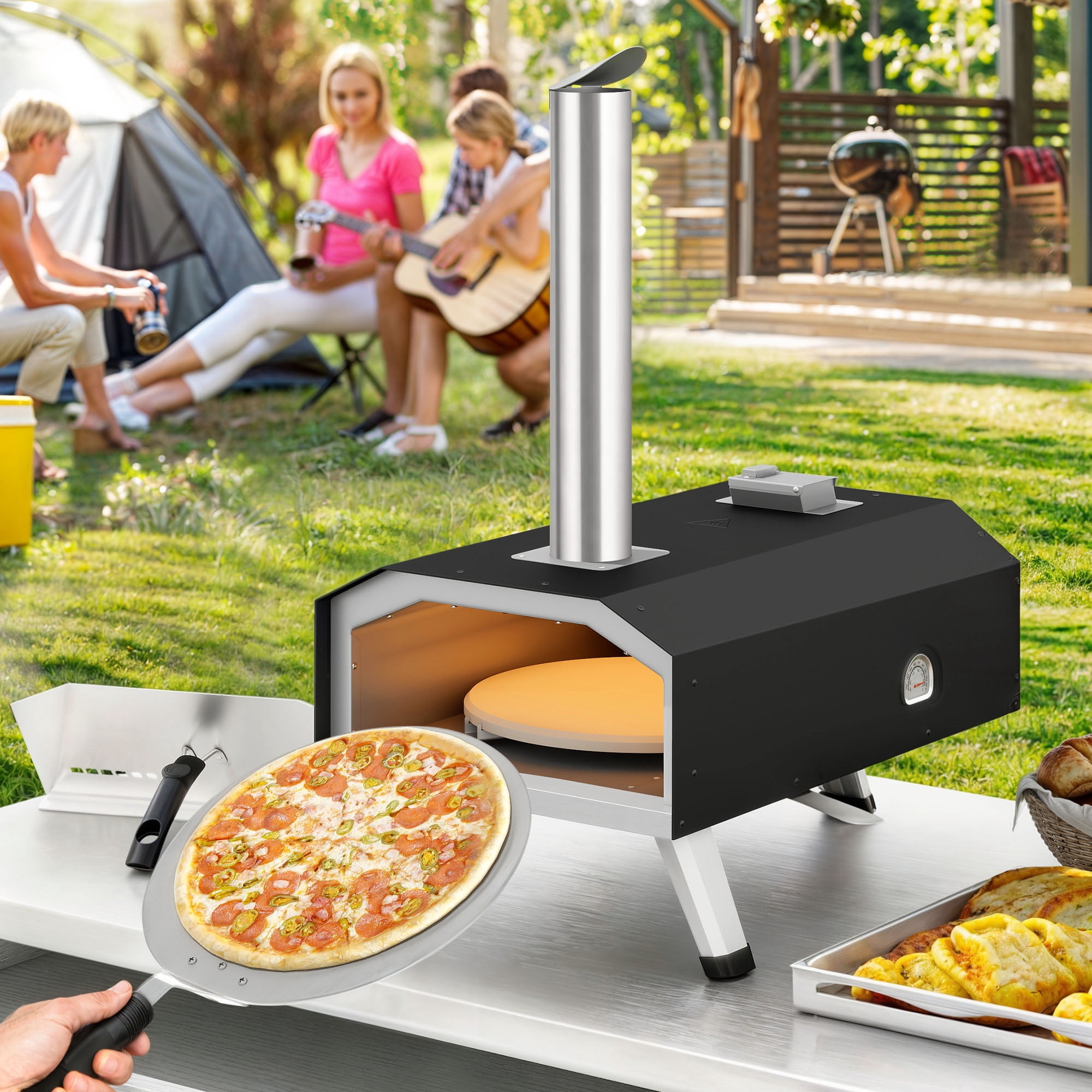 Uforic Pizza Oven Outdoor, 12" Wood Fired Pizza Ovens Pellet Pizza Stove for outside, Portable Stainless Steel Pizza Oven for Backyard or Camping(Black)