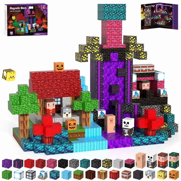Gryxpox 150Pcs Magnetic Blocks, Magnetic Building Cubes Toy for Preschooler -Construction Magnet Blocks, Novelty Toy Gift for Kids Ages 3 Boy & Girl