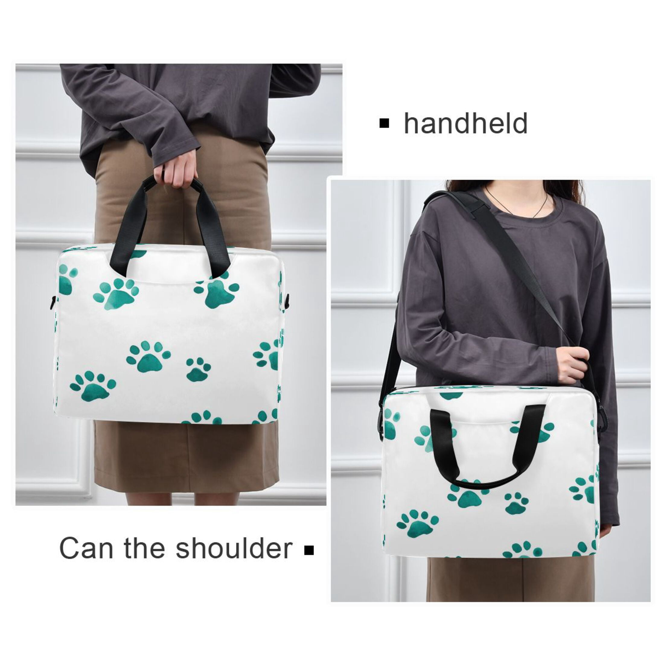 16" Laptop Tote Bag Laptop Sleeve Case Computer Briefcase for Work & Travel Teal Dog Paw Prints