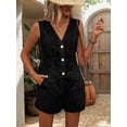 thumbnail image 2 of Floral Eyelet Embroidered Sets for Women 2 Piece Summer Shorts Button Down Vest Dressy Causal Vacation Set Black XL, 2 of 7