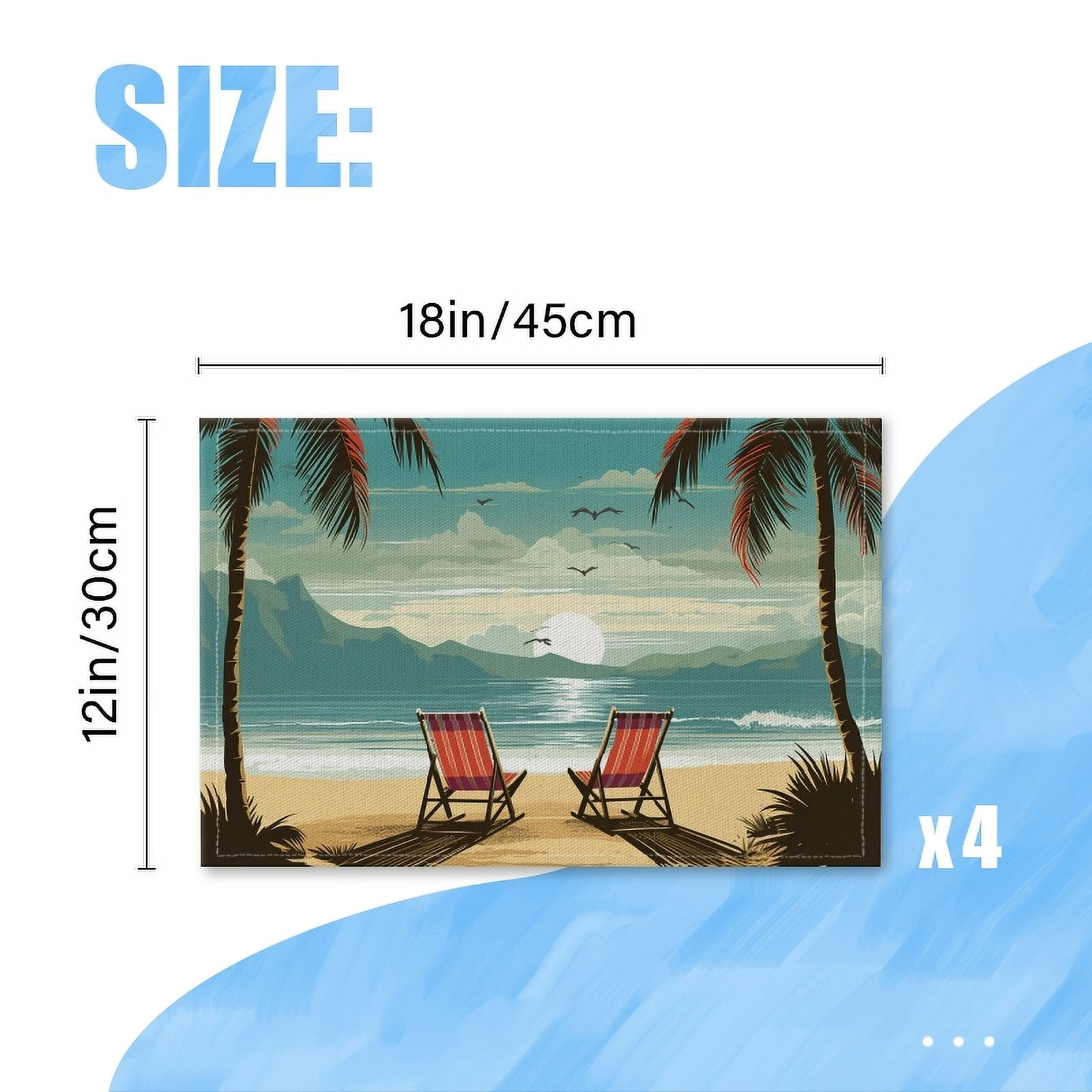 BaHomeck placemats Set of 4 Two Beach Chairs On The Sand Palm Trees And Mountains In The Background Cotton Linen rectangle Placemats for Kitchen Dining Table Indoor,Outdoor,18*12inch