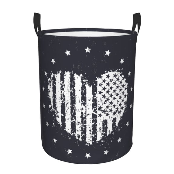 DouZhe Waterproof Collapsible Large Laundry Baskets, Patriotic American Flag Abstract Hearts Prints Circular Hamper with Handles