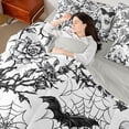 thumbnail image 4 of Homewish Gothic Halloween Skull Bat 7-Piece Twin Bedding,Rose Spider Web Print Bedding Comforter Set,White Black,Light Gray Reversible, 4 of 8