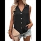 thumbnail image 1 of Blusa Tipo Túnica Informal con Cuello en V y Botones, Sin Mangas, para Mujer Negro XXL, 1 of 7