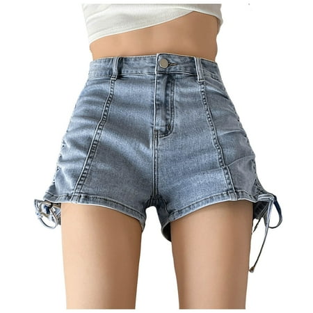 WNVMWI Womens Shorts Yoga Shorts for Women Dressy Shorts Women s Fashion Jeans Shorts Loose Fitting Casual Versatile Jeans And Shorts Wide Leg Cotton Casual Shorts Hot Pants with Pockets Blue Wom L