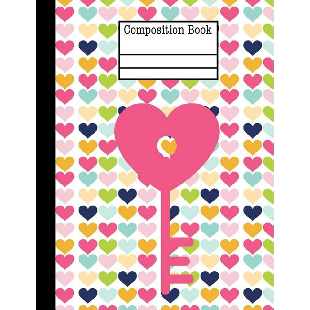 Key Hearts Composition Notebook Wide Ruled 200 Pages 7.44 x 9.69