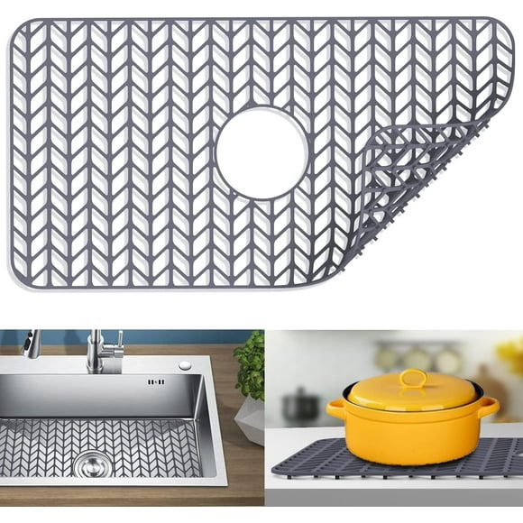 Qenwkxz Silicone Sink Mat Protector 26"×14" Anti-Slip Kitchen Sink Mat Grid Heat-Resistant Heat-Resistant Sink Grid Grate Accessories Sink Drain Center Protecting Mat Liner