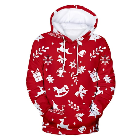 Aoochasliy Mens Hoodies Pullover Christmas Sweatshirt Hoodie Xmas Sweater Fleece Digital Printing Hooded Pullover