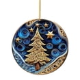 thumbnail image 2 of Linnome Christmas Tree Ornament 3.54 Inch Round Quilled Paper Art Style Hanging Decor, Blue and Golden Swirling Starry Night Design, Luxury Holiday Keepsake for Home Fireplace and Party Decoration, 2 of 7