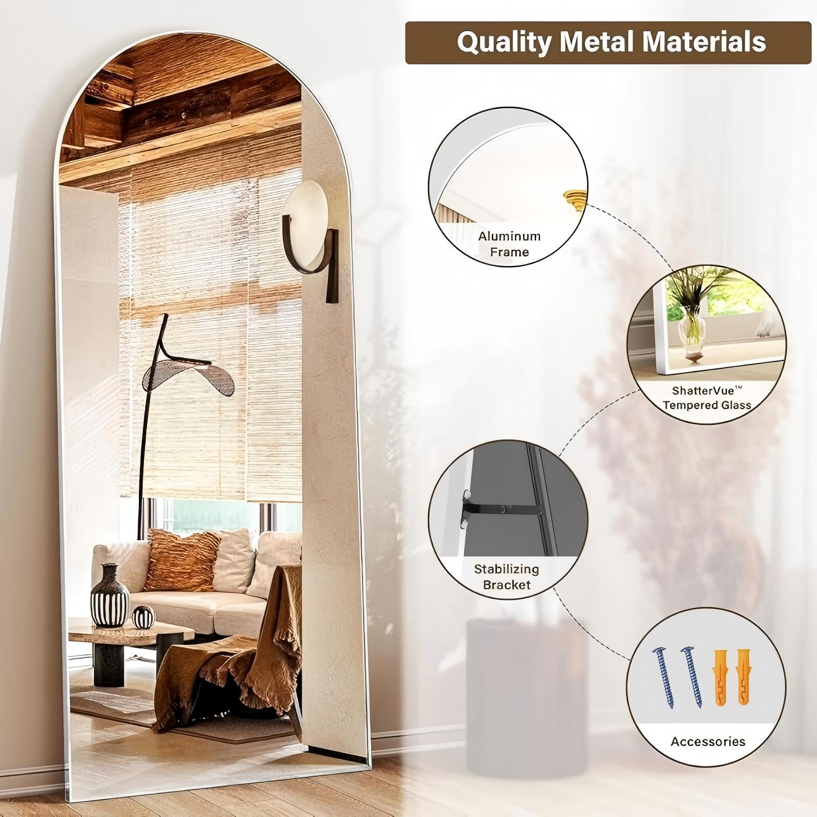 Anyrose 71"x 26" Arched Full Length Mirror Floor Mirror with Aluminum Alloy Frame, Silver