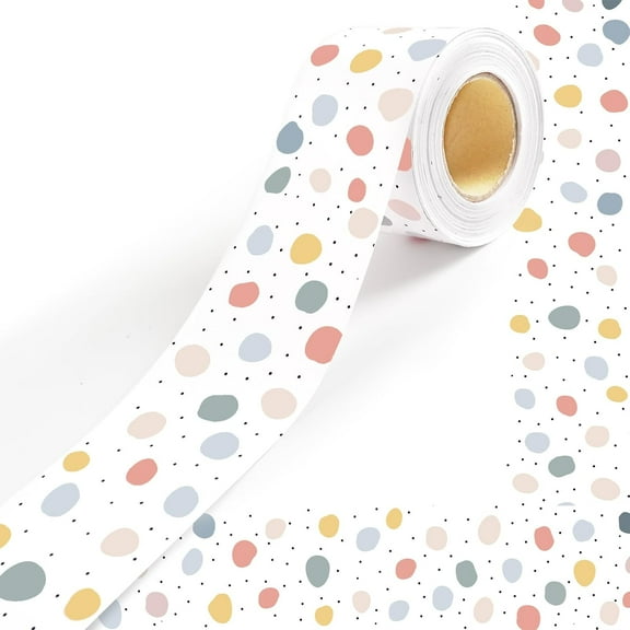 50ft Boho Bulletin Board Border, Pastel Classroom Decor, Colorful Polka Dot Straight Rolled Border Trim for Teacher Back to School Supplies Bulletin Board Classroom Door Wall Chalkboard Decor
